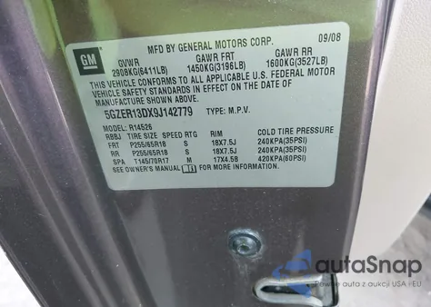 2009 Saturn Outlook Xe from USA, damaged, VIN 5GZER13DX9J142779